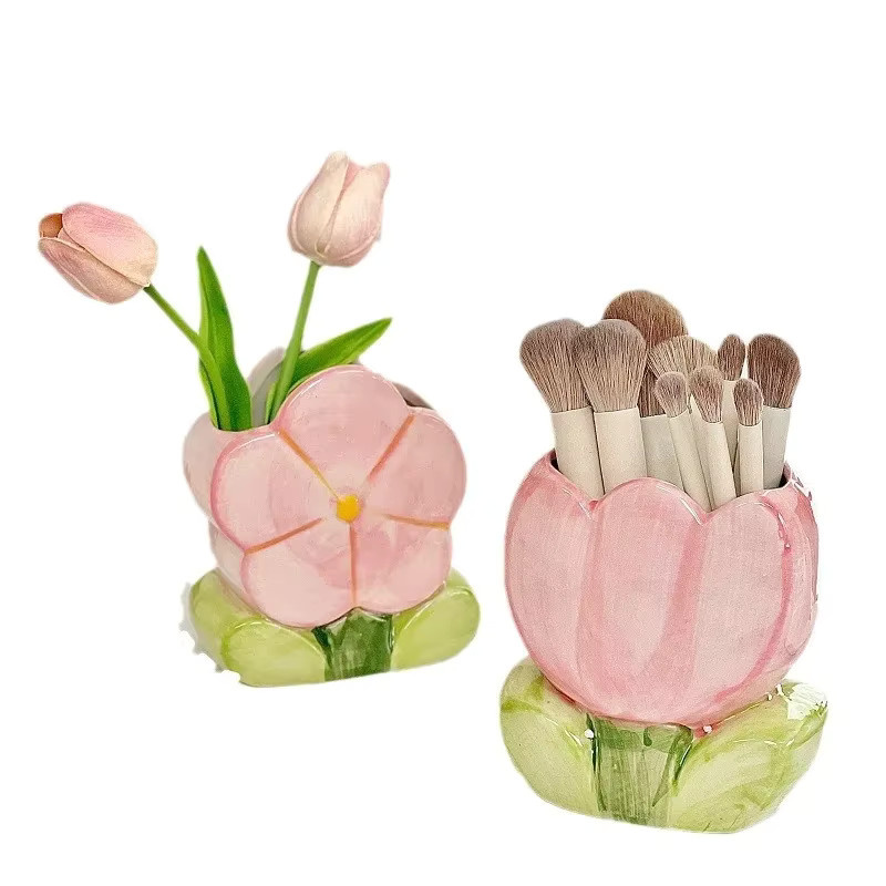 Keramischer Stifthalter in Blumen-Design, Rosa Desktop-Organizer für Schreibtisch und Büro - Bild 2