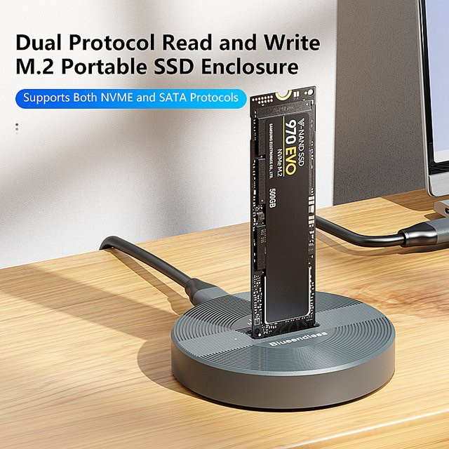 Blueendless Dual-Protokoll M.2 SSD-Gehäuse PCIe NVMe SSD-Dockingstation mit USB-C Typ C in Grau - Bild 1
