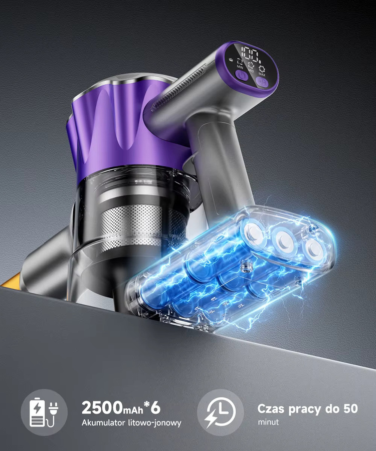 Tdyon Kabelloser Staubsauger mit 500W Motor, 50000Pa Saugkraft, LED-Display, Anti-Verwickelbürste und Automatikmodus für Teppich und Hartböden - Bild 3