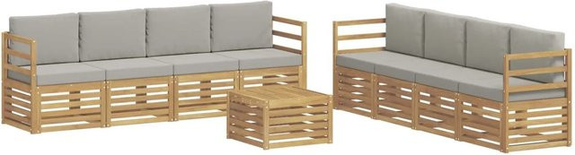 vidaXL Sofagarnitur aus Massivholz Akazie in Grau mit Latten-Design und Sitzkissen - Bild 1