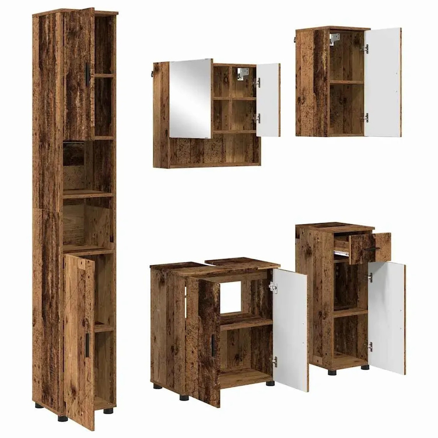 vidaXL Badezimmermöbel-Set 5-teilig in Braun aus Holz und Metall im modernen Design mit LED-Beleuchtung und Spiegelschrank - Bild 2
