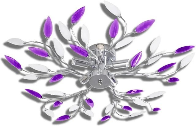 vidaXL Deckenlampe mit Blätterranken aus Acryl in Lila und Weiß, modern, 5x E14, Chrom - Bild 1