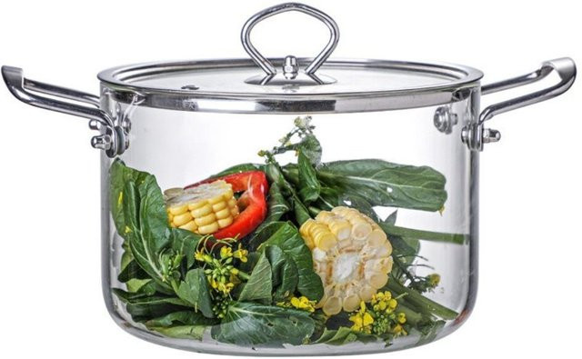 Binyinglai Hitzebeständiger Kochtopf aus Glas und Edelstahl, Transparent, 3,5 l - Bild 1