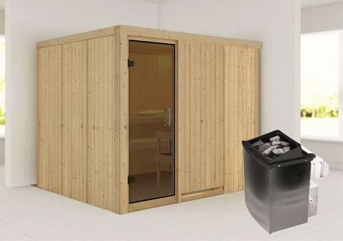 Karibu Sauna Jöhvi aus Fichtenholz mit 9 kW Saunaofen und integrierter Steuerung für 4 Personen, beige, B/T/H: 231 x 196 x 198 cm - Bild 1