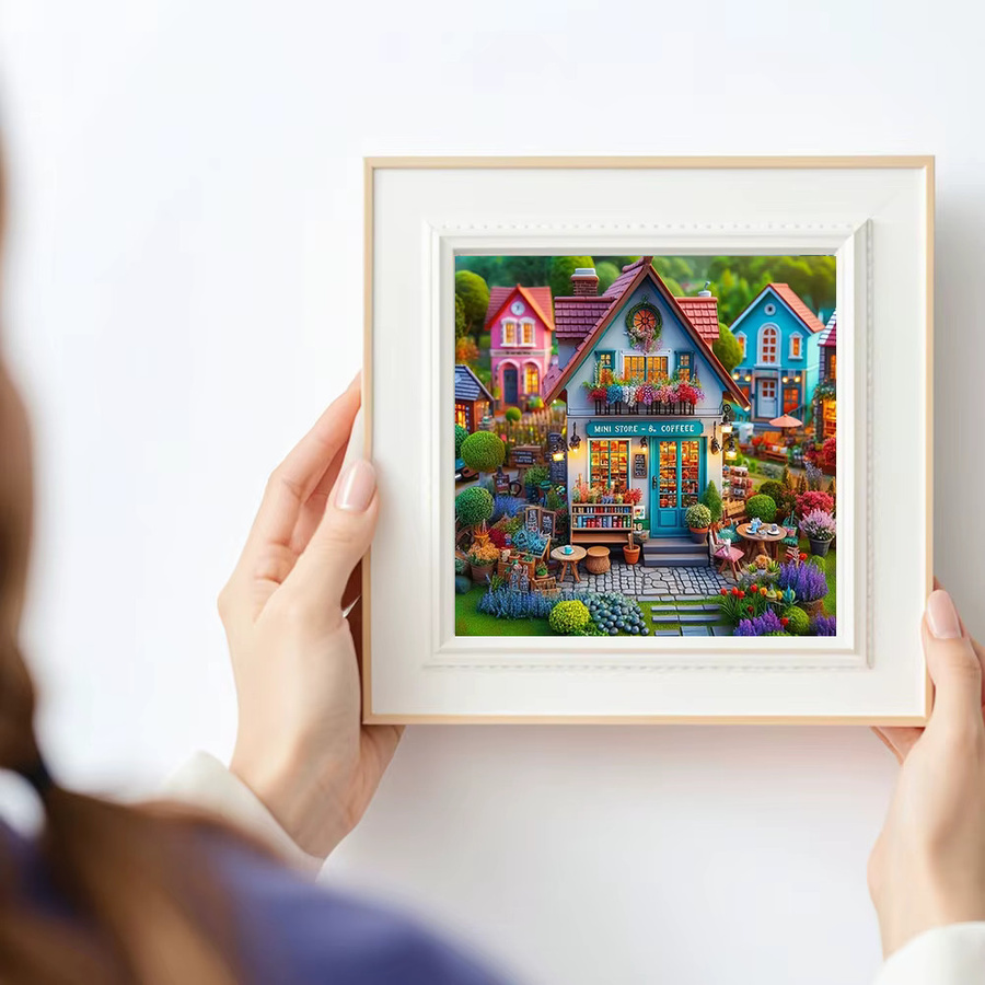 Huacan Diamantmalerei Landschaft mit Haus und Garten als dekoratives Mosaik-Gemälde in Mehrfarbig mit Rundbohrern - Bild 3