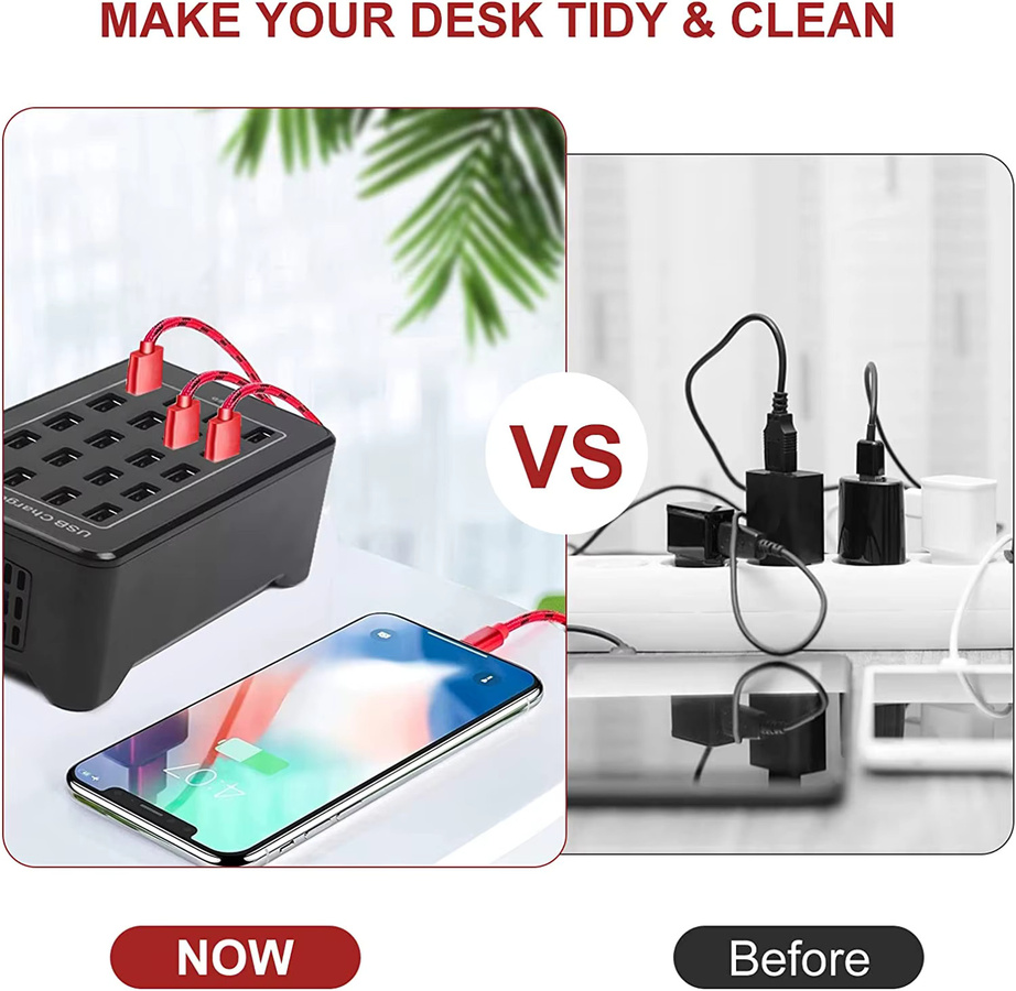 150W USB-Schnellladestation mit 15 25 oder 30 Ports für Wand und Tisch, USB-A und USB-C, Schwarz - Bild 6