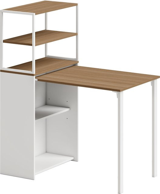 HOMCOM Klappbarer Schreibtisch mit 4 Regalen in Naturholz, moderner Computertisch und Arbeitstisch für dein Home-Office, B/T/H: 105 x 60 x 127 cm - Bild 1