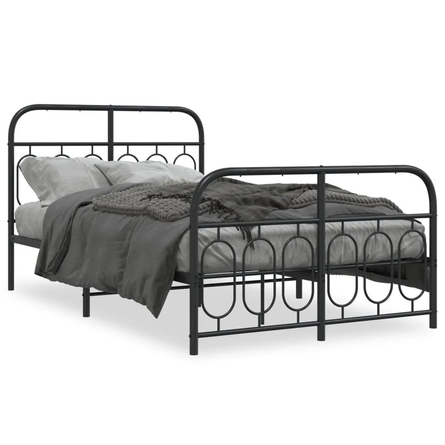 vidaXL Bettgestell aus Metall mit Kopf- und Fußteil in Schwarz, B/T/H: 125 x 196 x 100 cm - Bild 2