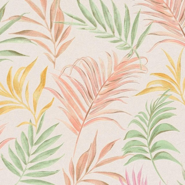 PROFHOME Natur Tapete Floral Schimmernd in Creme, Rosa, Gelb und Grün, Non-Woven, Breite: 0,53 m, Länge: 10,05 m - Bild 1