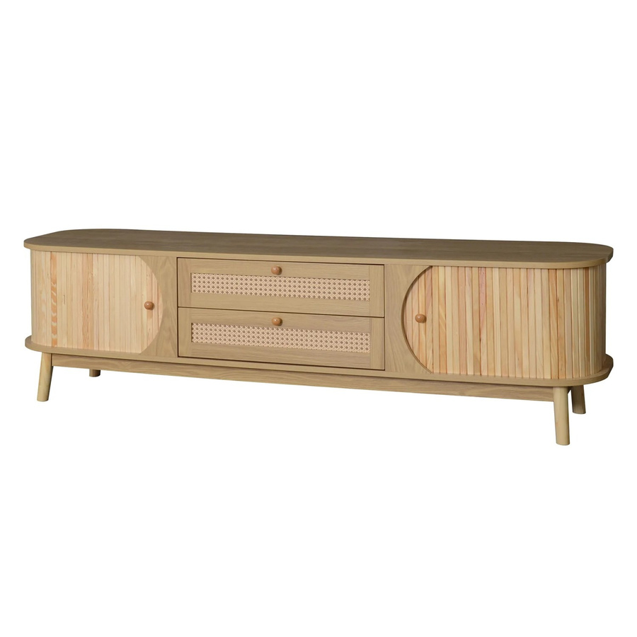 okwish TV Schrank mit Türen, Schubladen und Rattan-Seiten in Natur/Beige, B/T/H: 170 x 39,5 x 46 cm - Bild 2