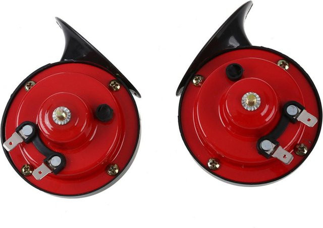 TOMTOP JMS 2er-Set Universelle 24V Doppel-Ton Hupe für Auto und Motorrad, laute elektrische Schneckenhupe, wasserdicht, Rot - Bild 1