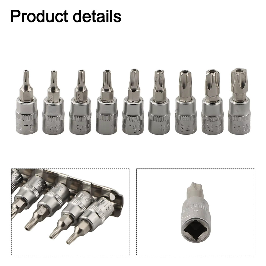 DAZZLEEX 9 Stück 5-Punkt-Stern Torx-Schraubendreher-Bit Set mit 1/4 Zoll Antrieb, Pentalobe TS10-TS50, Farbe Silber - Bild 2