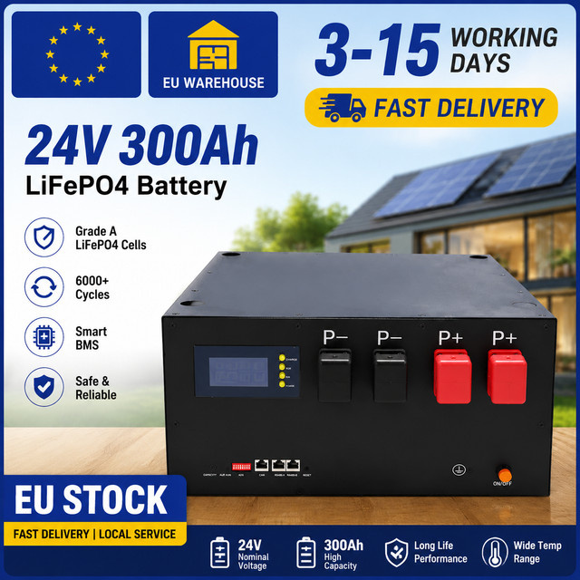 24V 300Ah LiFePO4 Solarbatterie mit DIY-Kit und Batteriegehäuse in Schwarz für die Heimenergiespeicherung - Bild 1