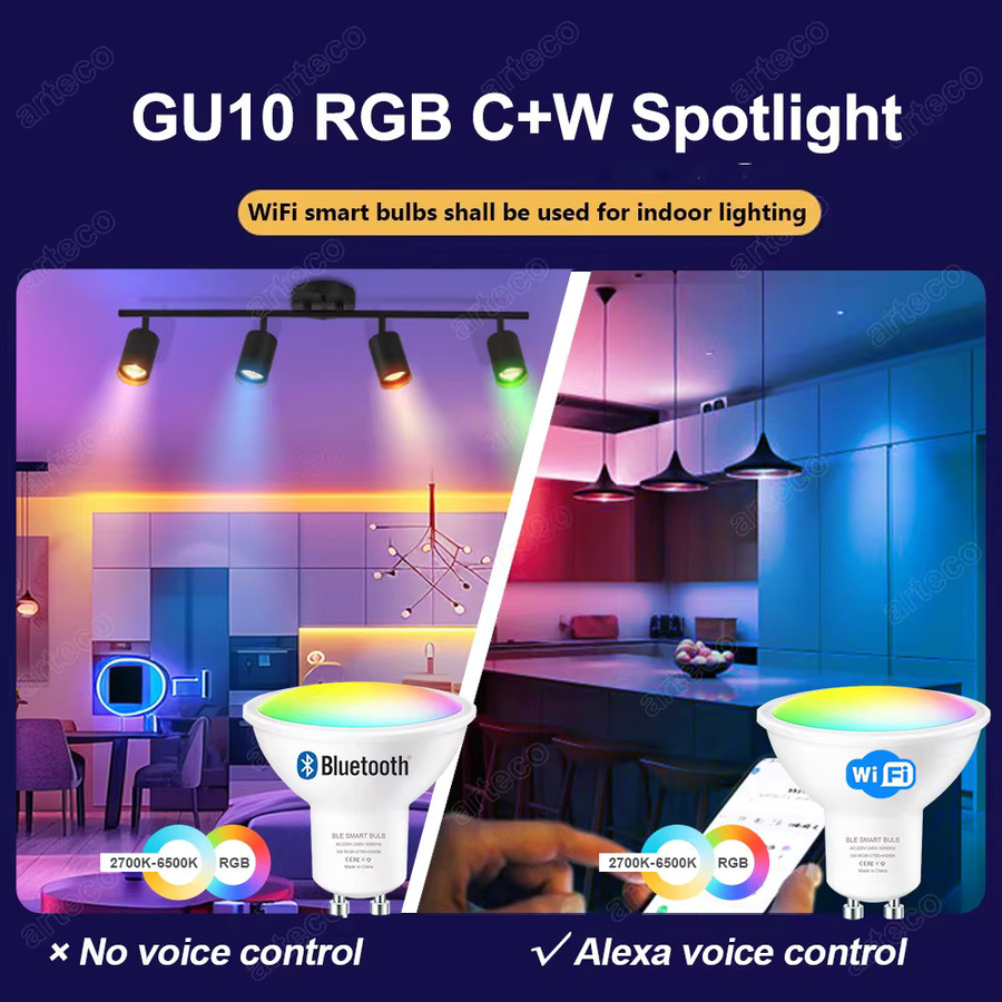 Tuya Smart GU10 LED-Strahler mit WiFi und Bluetooth, RGB+CW+WW, dimmbar, 5W, 220V, Multicolor - Bild 2