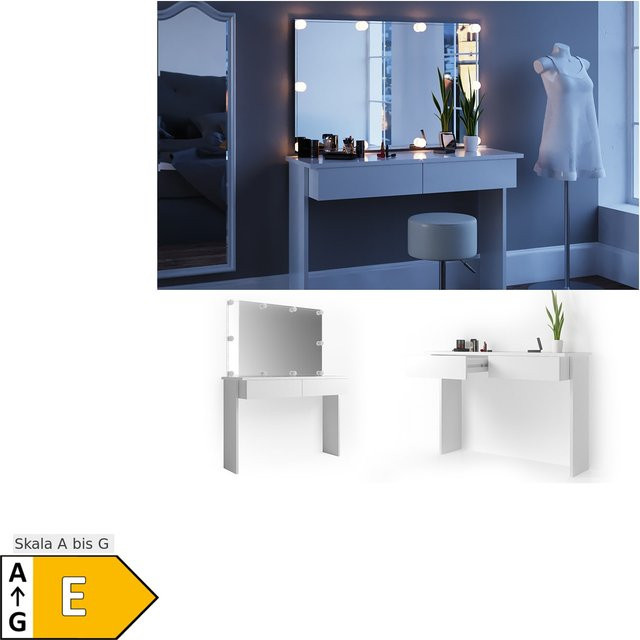 Vicco Schminktisch Azur in Weiß Hochglanz mit Spiegel und LED-Beleuchtung, B: 120 cm, H: 84 cm, T: 40 cm - Bild 1