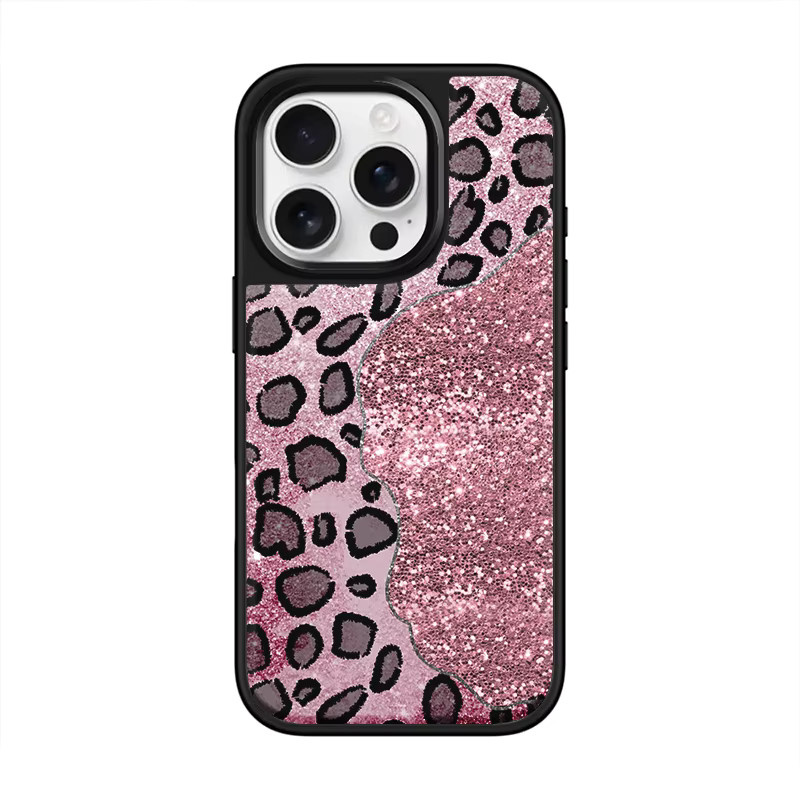 DecoPhone Handyhülle mit rosa Leopardenmuster und silbernen Kanten, sturzsichere TPU Hülle für iPhone XR/11/12/13/14/15/16/17 Pro Max - Bild 3