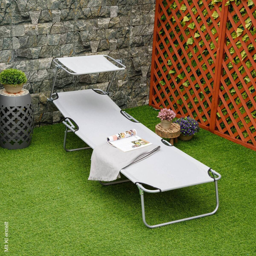 Outsunny Sonnenliege in Hellgrau mit Sonnendach und verstellbarer Kopfstütze aus UV-beständigem Polyester, B/H/L: 58 x 36 x 187 cm - Bild 3
