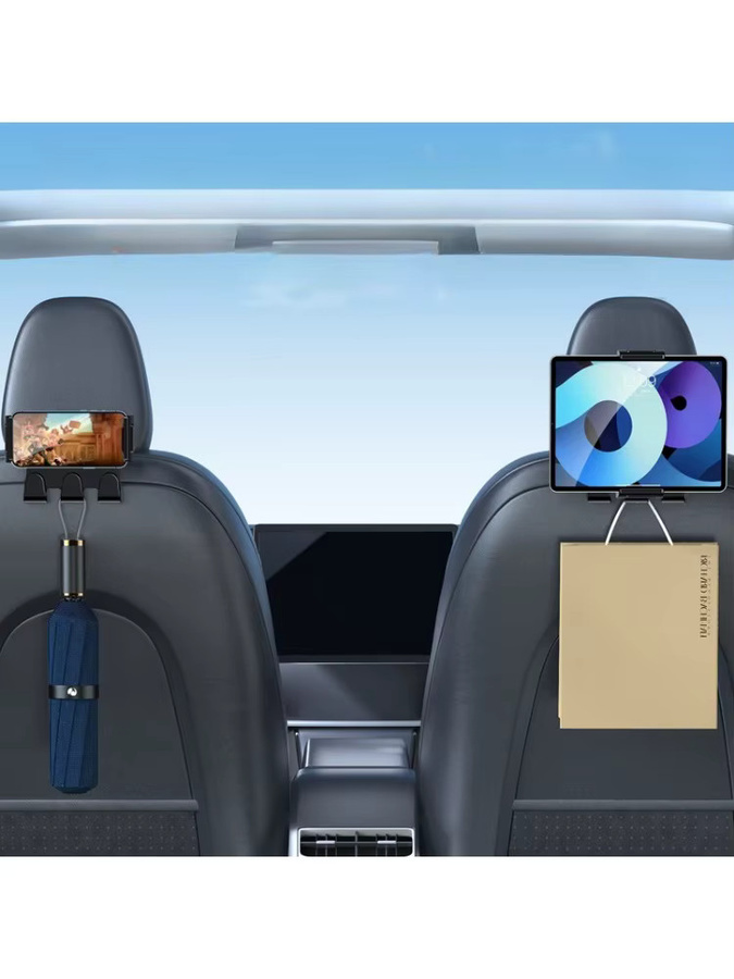 Oatsbasf Autositz-Tablet-Halterung mit Haken für Tesla Model 3, Model Y und Model 3 Highland, schwarze Handyhalterung für 4,7 bis 13 Zoll iPhone, Samsung und iPad - Bild 7