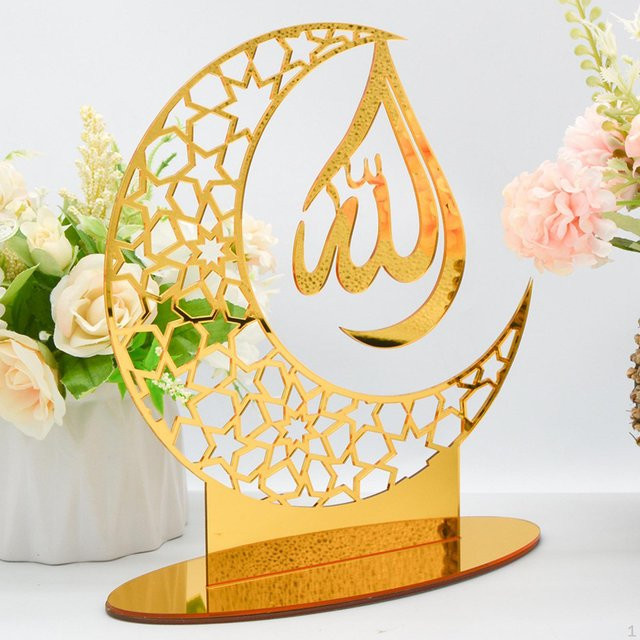Fairy Angel Hohlmond Ornament aus Acryl als orientalische Tischdekoration für Ramadan und Eid in Beige und Gold - Bild 1