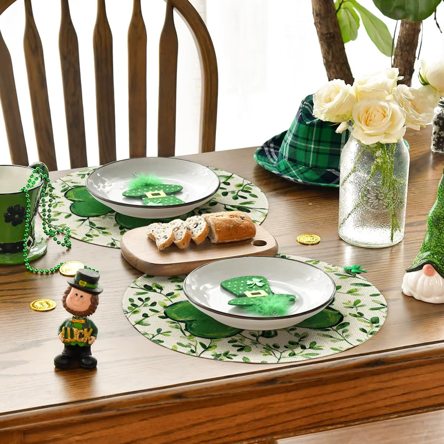 VIKAMA 4-teiliges Dreiblatt-Set, grün, florales Design, runde Tischmatte für Party und Restaurant - Bild 5