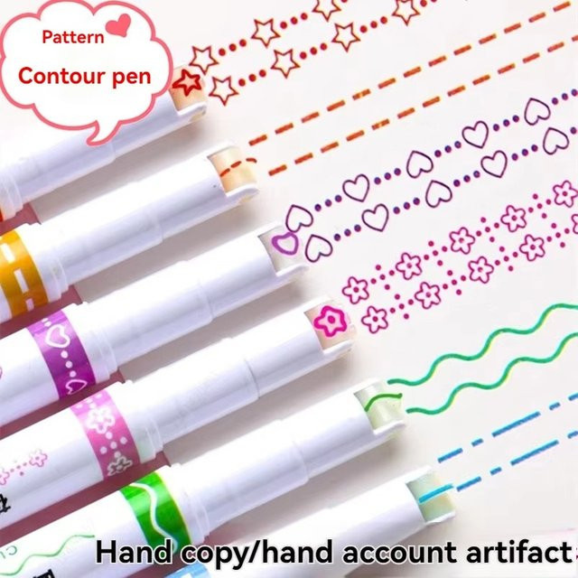 6er Set Blumen Linien Highlighter mit Roller Spitze in Mehrfarbig für Journaling und Zeichnungen - Bild 1