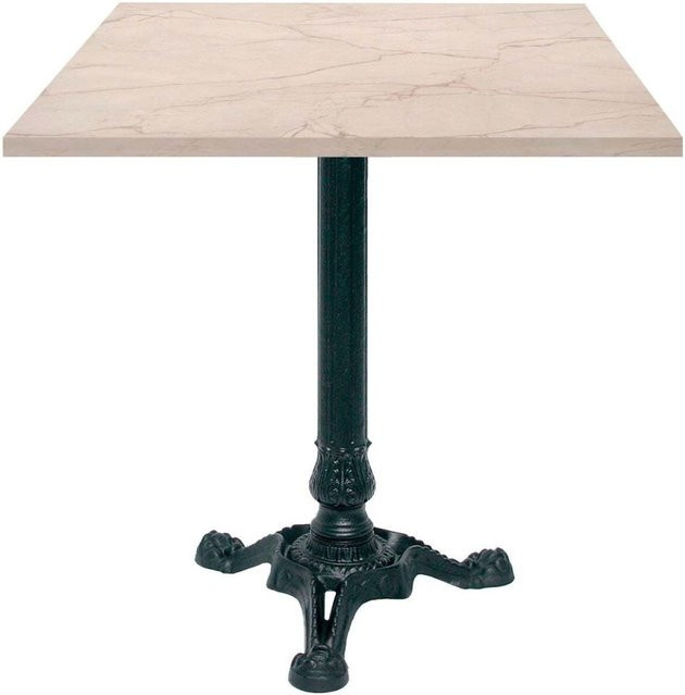 RestooTab Bistrotisch quadratisch in Wollweiß und Beige mit Stein- und Holzdekor sowie schwarzem Gestell, B/T/H: 70 x 70 x 75 cm - Bild 1