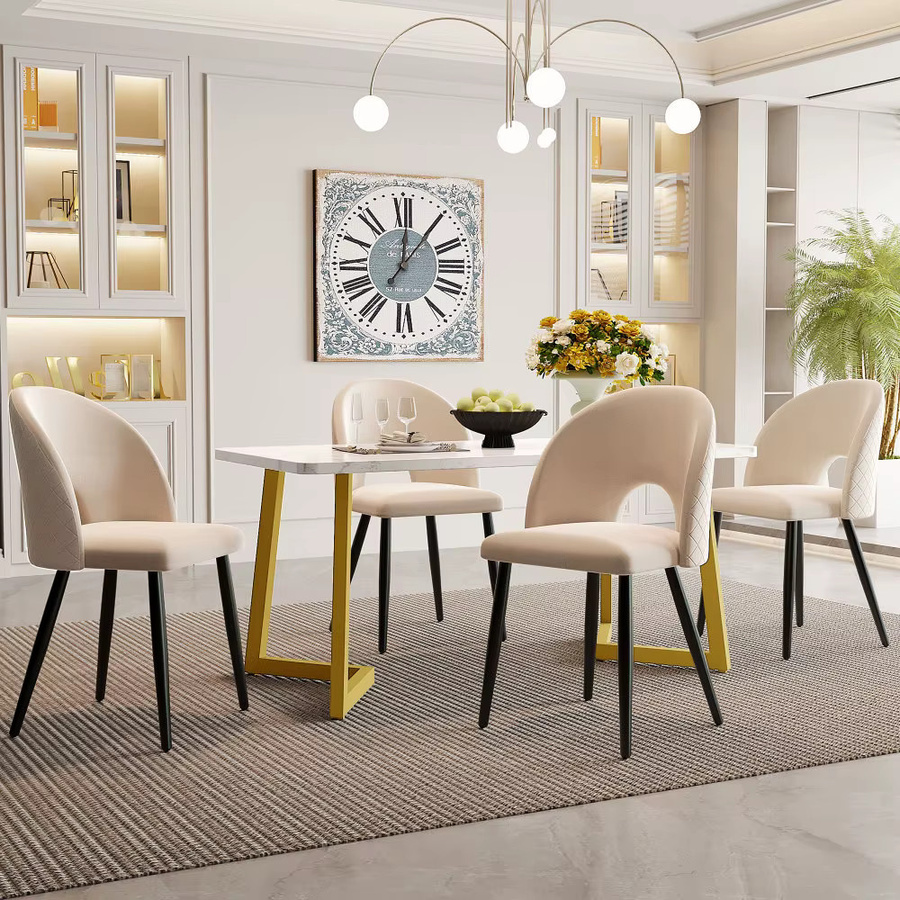 Ye Essgruppe mit Esstisch und 4 Stühlen in Beige, moderner rechteckiger Küchentisch mit Samtstühlen und goldenen Tischbeinen, B: 117 cm, T: 68 cm - Bild 2