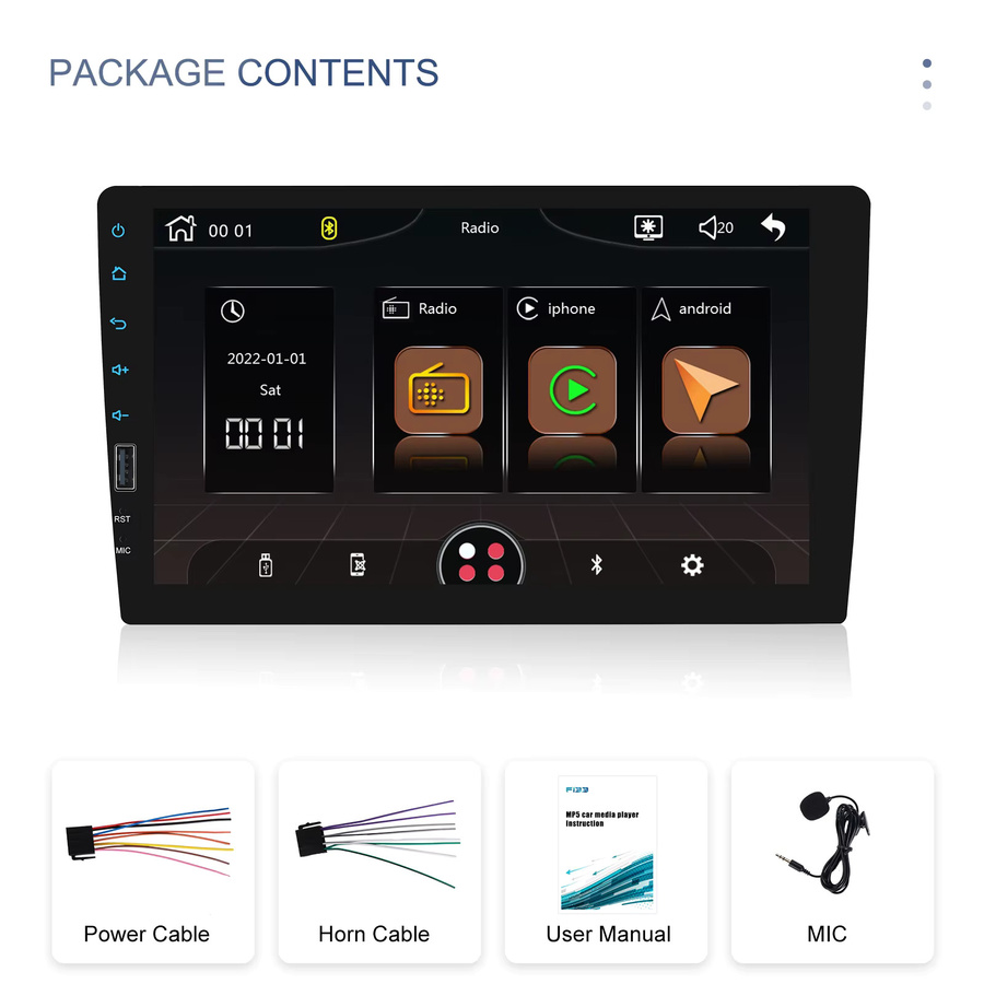 Podofo 1Din Fahrzeug-Stereoradio mit 9-Zoll-Touchscreen, Carplay, Android Auto, Bluetooth und USB in Schwarz - Bild 5