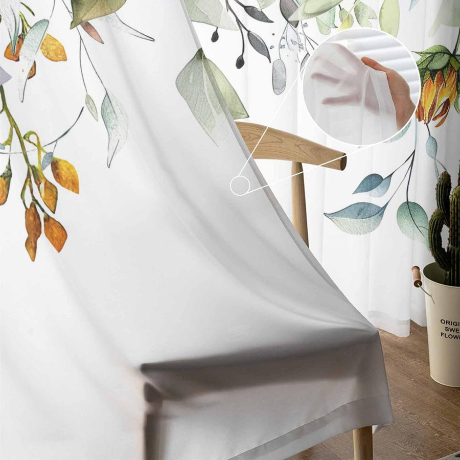 Transparente Sonnenblumen Vorhänge aus Tüll und Organza für Wohnzimmer und Küche, B: 135 cm, H: 115 cm - Bild 3