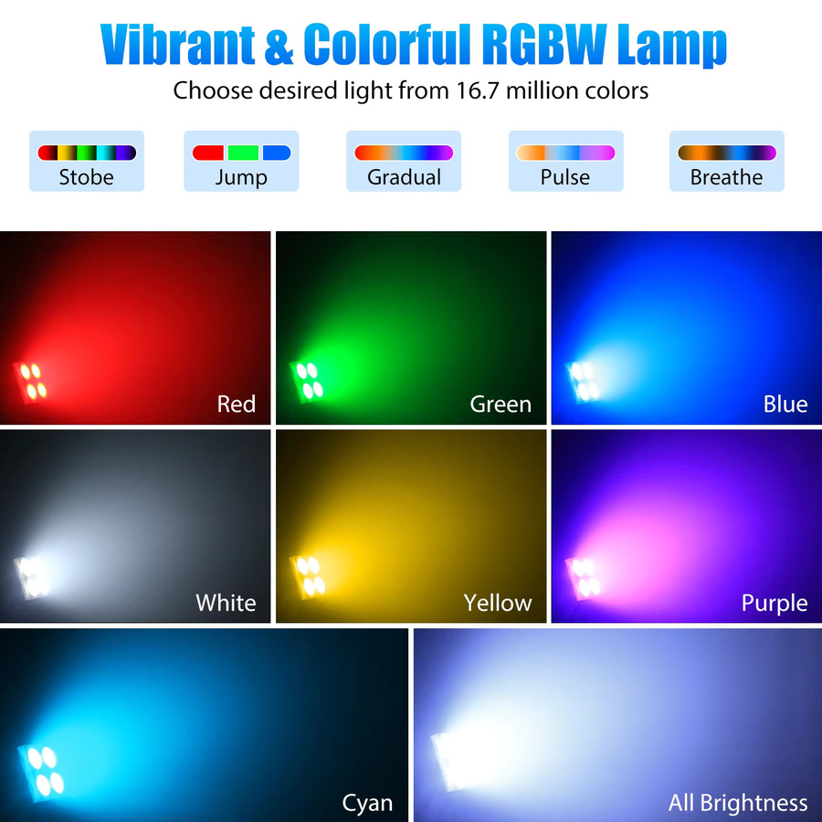 Yiflamefly 4er-Set Mini-Quadrat RGBW LED-Bühnenwaschleuchten mit DMX-Steuerung in Schwarz - Bild 3