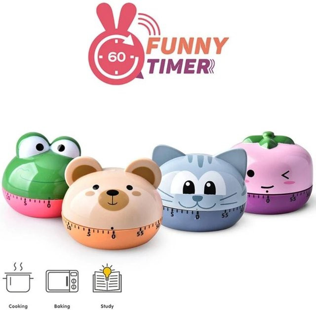 Mechanischer Küchentimer KT THERMO mit Cartoon-Tiermuster in Multicolour, runder Kochalarm Countdown-Timer aus Kunststoff, Durchmesser: 6,5 cm - Bild 1