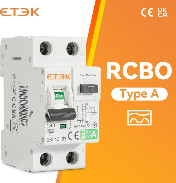 ETEC RCBO Typ A 1P+N Fehlerstrom-Schutzschalter mit Überstrom- und Leckageschutz 6KA DPN 30mA EKL13 in Weiß - Bild 1