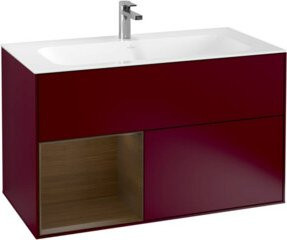 V&B Waschtischunterschrank Finion mit Regal links in Walnut Veneer und Peony Matt, Braun, B: 59,1 cm, H: 49,8 cm - Bild 1