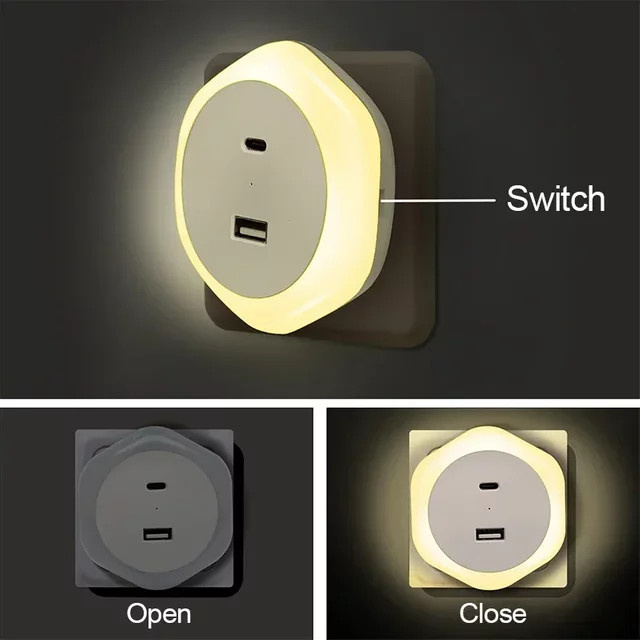 Lyfs LED Nachtlicht mit USB Typ-C Anschluss, dimmbar, Warmweiß, für Schlafzimmer, Flur und Treppen - Bild 1