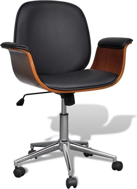 vidaXL Drehbarer Armlehnstuhl aus Bugholz und Kunstleder in Schwarz oder Braun, B/T/H: 61,0 x 44,5 x 110,0 cm - Bild 1