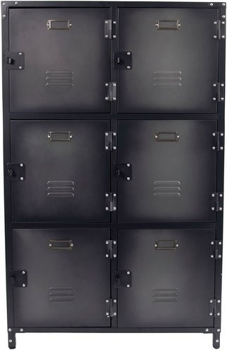Rikta Vintage-Metallschrank aus Stahl in Schwarz mit 6 Türen im Industrial-Style, B/H/T: 75 x 120 x 35 cm - Bild 1