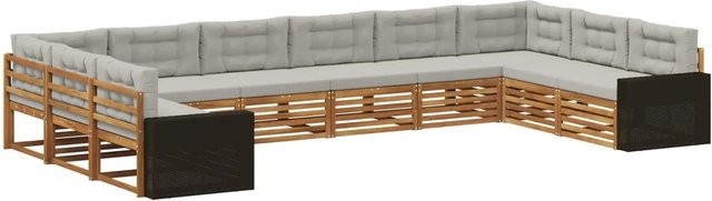 vidaXL Sofagarnitur aus Massivholz Akazie mit 10 Kissen im modernen Latten-Design - Bild 1