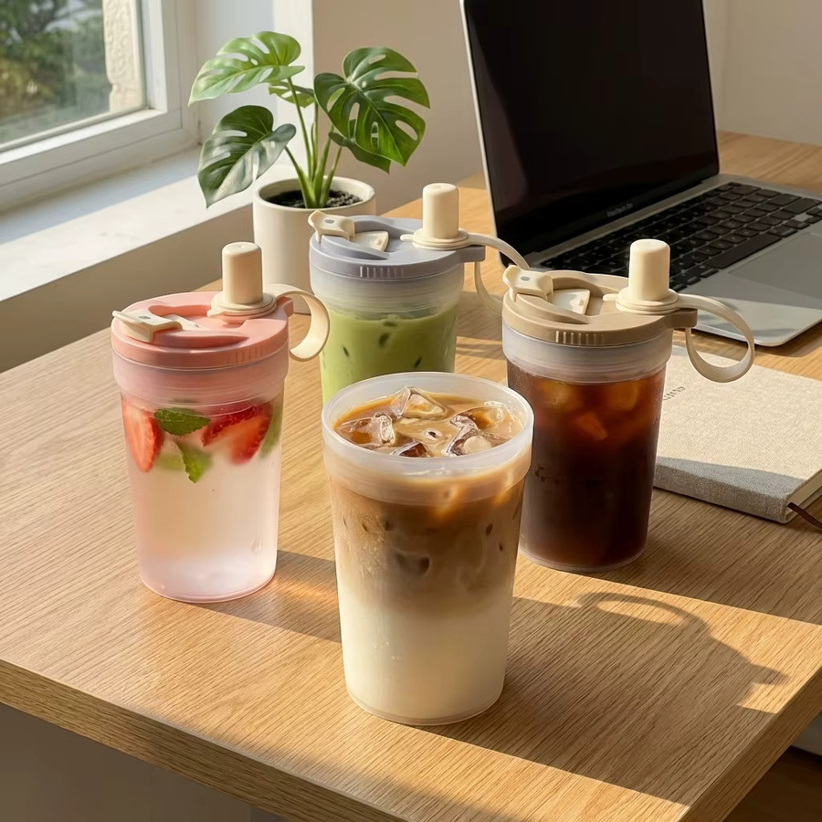 WORTHBUY Auslaufsicherer Trinkbecher mit Strohhalm und Sieb, tragbare Plastikwasserflasche für heiße und kalte Getränke, transparent lila - Bild 2