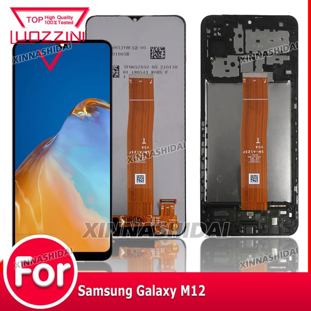 Samsung Galaxy M12 LCD-Display und Touchscreen-Digitalisierer Baugruppe mit Rahmen in Schwarz - Bild 1