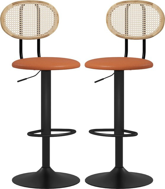 HOMCOM Set mit 2 Barhockern in Braun, höhenverstellbare Barhocker mit Rattanrückenlehne und Fußstütze, moderner Hochhocker aus Holz mit synthetischer Beschichtung von Aosom - Bild 1