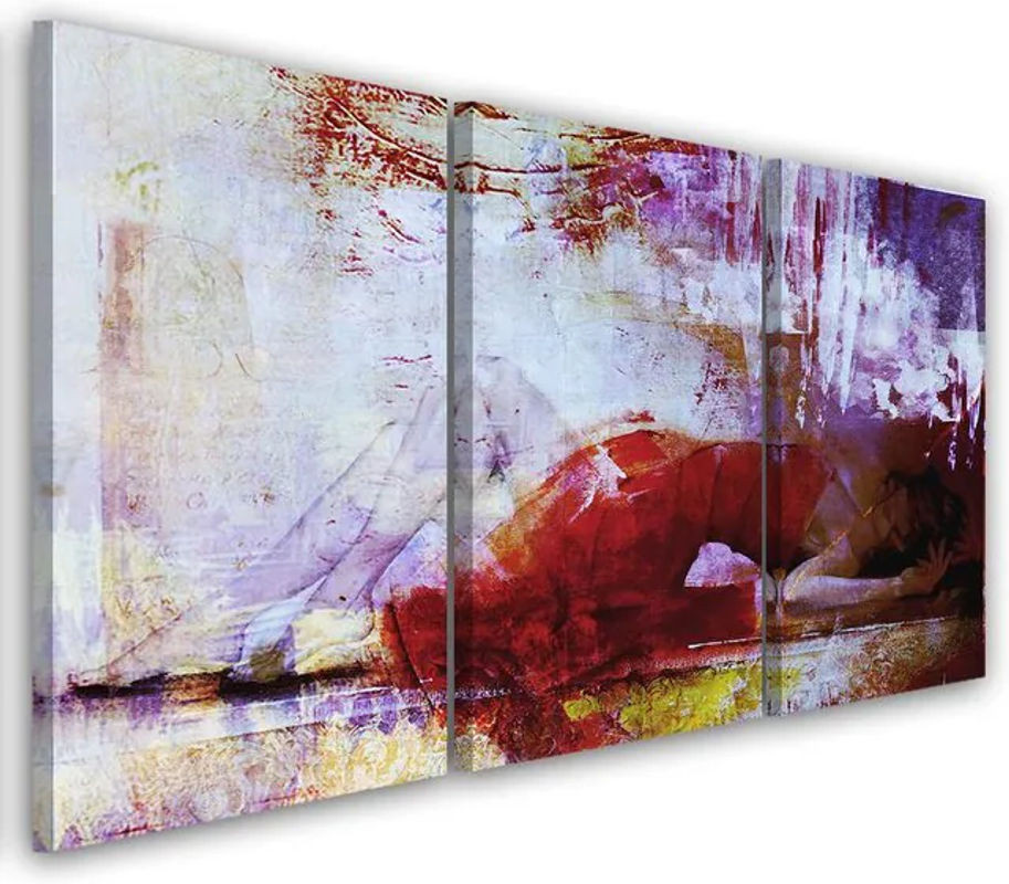 Dreiteiliger Leinwanddruck Feeby Abstraktes Porträt einer Frau in Rot, modern hängend, B/H: 60 x 40 cm - Bild 1