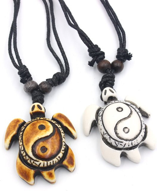 weyena Anhänger Halskette, Yin Yang Schildkröte, Yak Knochen, Unisex - Bild 1