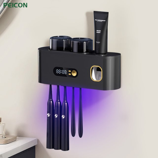 PEICON UV Zahnbürsten Sterilisator und Trockner mit Wandhalterung, USB aufladbar, Weiß - Bild 1