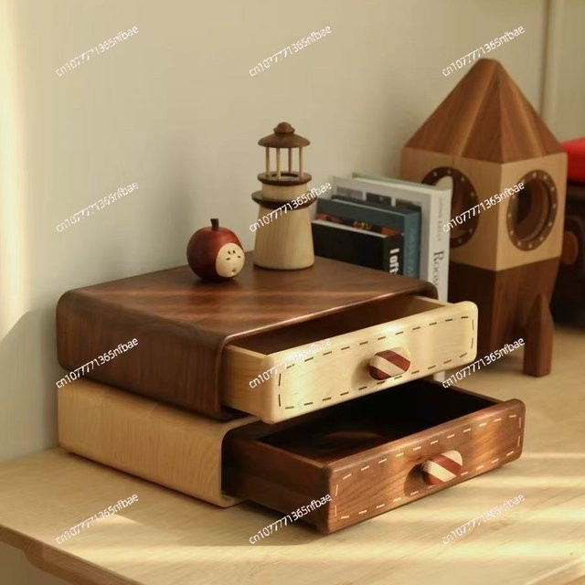 Schmuck-Aufbewahrungsbox aus massivem Walnussholz in Braun – 2-lagiger Schreibtisch-Schubladen-Organizer für Ringe und kleine Gegenstände - Bild 1