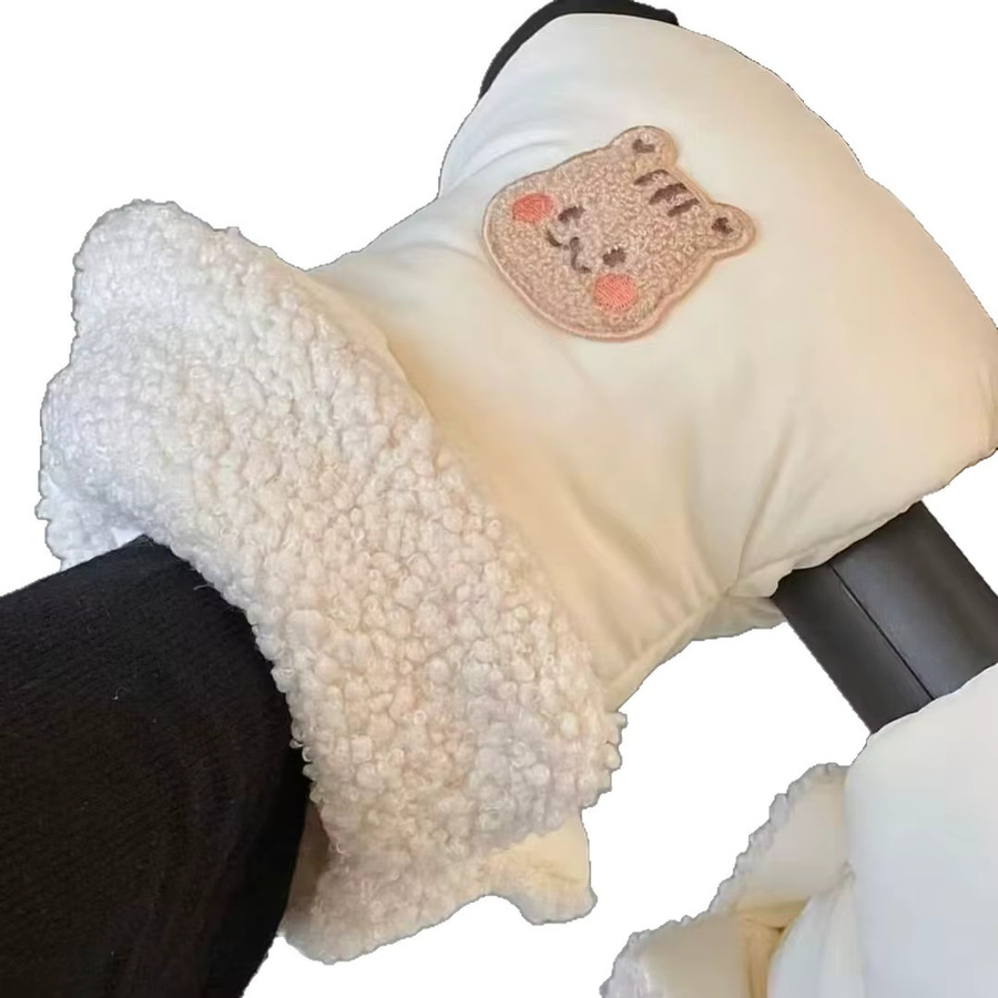 Baby Kinderwagen Winterhandschuhe mit niedlichem Cartoon-Stickerei, Fäustlinge in Braun und Weiß für universelle Nutzung - Bild 2