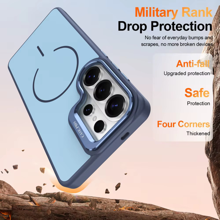 Magnetische Silikon Schutzhülle mit Ring-Objektivständer für Samsung S25 Ultra, S26 Plus und S24 FE, MagSafe kompatibel, stoßfest, in Orange oder Blau - Bild 3