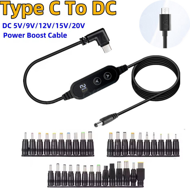 Elough USB C zu DC Power Boost Kabel Schwarz, Step-up Adapter für schnelles Laden von 5V bis 20V, ideal für Wifi Router - Bild 1
