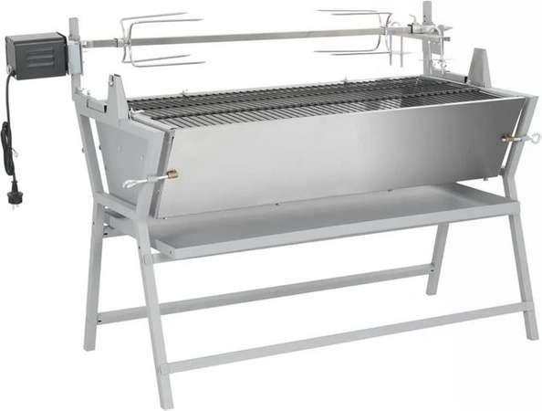 vidaXL BBQ Grill mit Elektromotor und Drehspieß aus Eisen und Edelstahl in Silber