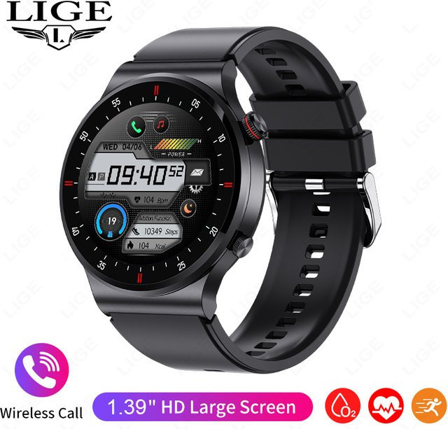 LIGE Smartwatch, Schwarz, Silikon, NFC, Bluetooth, Unisex - Bild 1