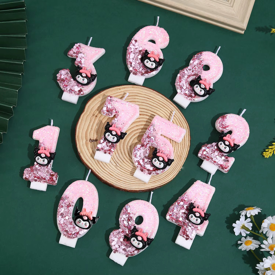 MINISO Digitale Geburtstagskerze in Pink mit Cartoon-Figur aus Kunststoff - Bild 1